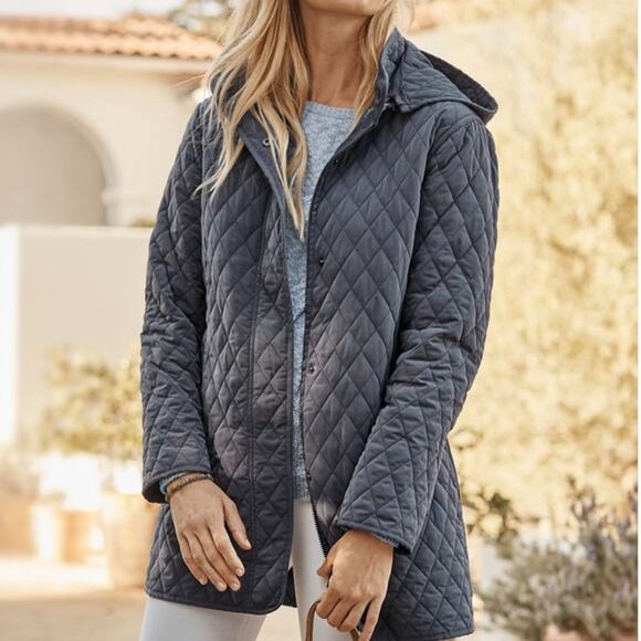 Garnet Hill Essential Quilted Car Coat Gray Sz 8 Wrinkle Water Resistant Classic - Picture 1 of 16